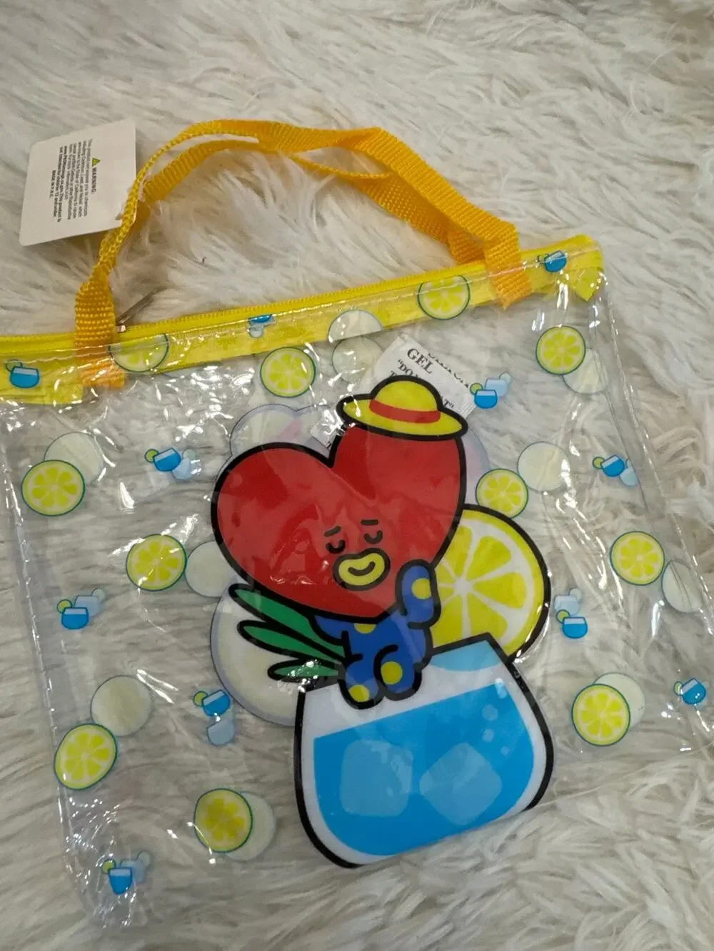 BTS Tata V clear bag with lemons and blue cocktail zipper handle